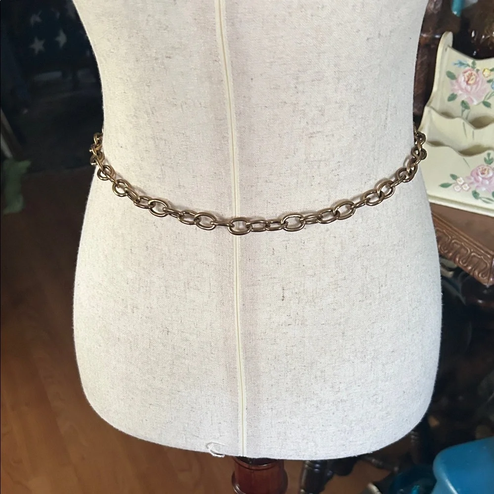 Vintage Gold Chain Belt with Jeweled Medallion Clasp